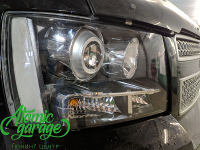 Chevrolet Tahoe GMT900, установка линзы Bi-led Diliht Tendel + восстановление стекол - фото 7