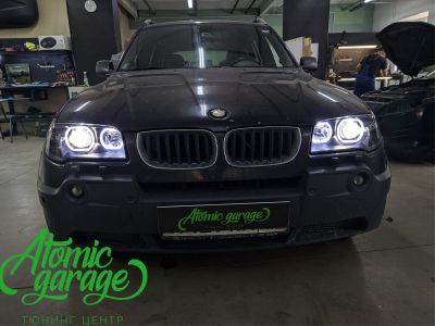 BMW X3 E83, замена линз на светодиодные Diliht Novem + ангельские глазки + восстановление стекла фар - фото 5
