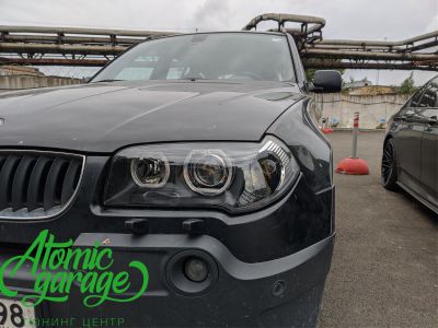 BMW X3 E83, замена линз на светодиодные Diliht Novem + ангельские глазки + восстановление стекла фар - фото 11