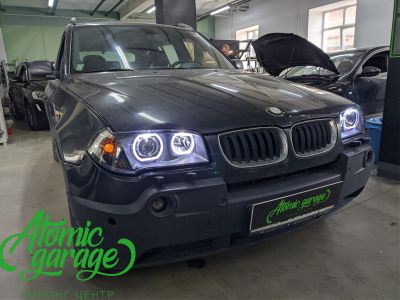 BMW X3 E83, замена линз на светодиодные Diliht Novem + ангельские глазки + восстановление стекла фар - фото 8