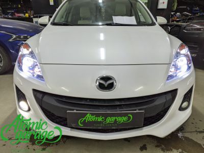 Mazda 3, замена галогеновых линз на светодиодные Aozoom A4+ + восстановление стекол фар - фото 5