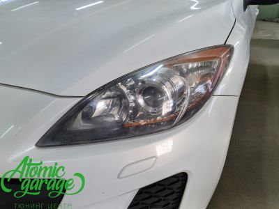 Mazda 3, замена галогеновых линз на светодиодные Aozoom A4+ + восстановление стекол фар - фото 3