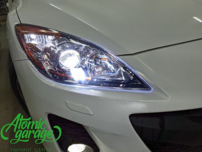 Mazda 3, замена галогеновых линз на светодиодные Aozoom A4+ + восстановление стекол фар - фото 6