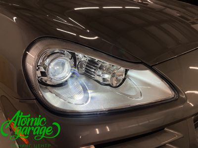 Porsche Cayenne 957, замена галогеновых линз на светодиодные Aozoom A17 + полировка и бронирование стекол - фото 5