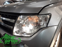 Mitsubishi Pajero 4, замена ксеноновых линз на  Diliht Novem + восстановление стекол фар 