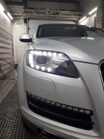 Audi Q7, замена линз на Bi-led Optima Pro + ремонт ходовых огней